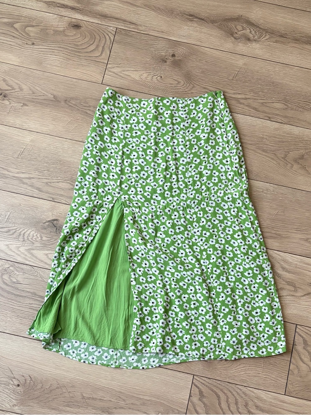Anthropologie Green Floral Midi Skirt